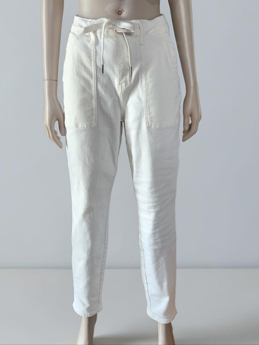 Judy Blue White Weekender Jean Utility Porkchop Pocket 5 27x30 Tie Waist Stretch - Picture 1 of 15